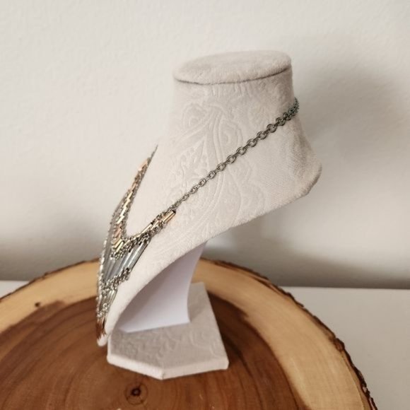 Distressed silver/gold tone Bib Fringe Statement Necklace - Picture 4 of 6